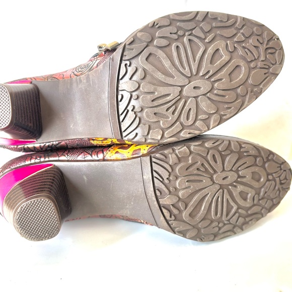 Gorgeous Handmade Multicolor Tooled Leather Floral Med Heel Ankle Boots 38 - Picture 11 of 14